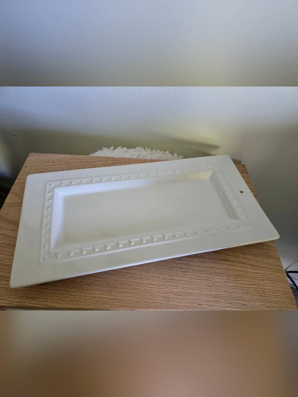 Nora Fleming White Ceramic Rectangular Vanity Tray with Beaded Border (Retired)